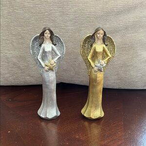 Elegant Angel Figurines in Silver and Gold